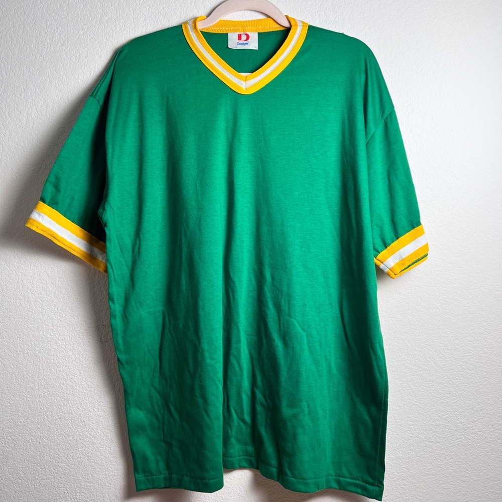 Vintage Dodger‎ Green Yellow V-Neck Bowling Shirt “Ray’s Mainstreet Lanes WI” XL - Picture 2 of 10